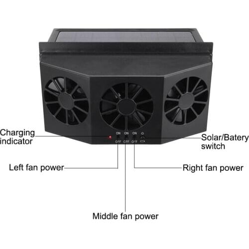 Car Solar Ventilation Cooler 3 Fan Front Rear Window Radiator Exhaust Fan Air Cooling System for RV Trailer Caravan