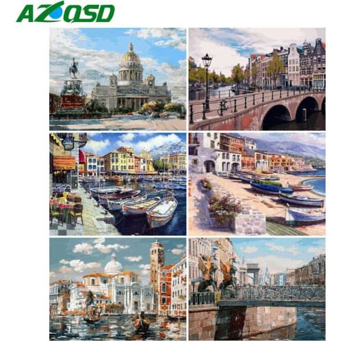 AZQSD Diy Oil Painting By Numbers City Paint By Number Canvas Painting Kits Landscape HandPainted 50x40cm Unframed Decoration