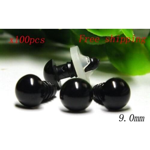 Free shipping!!!100pcs X 9mm full black toy eyes with washer for diy animal doll accessories