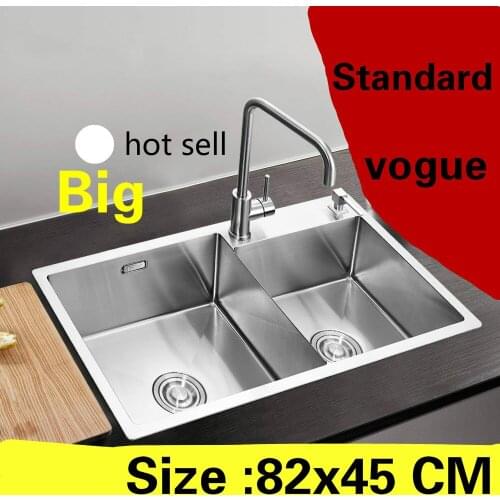Free shipping Apartment vogue kitchen manual sink double groove do the dishes 304 stainless steel hot sell big 82x45 CM