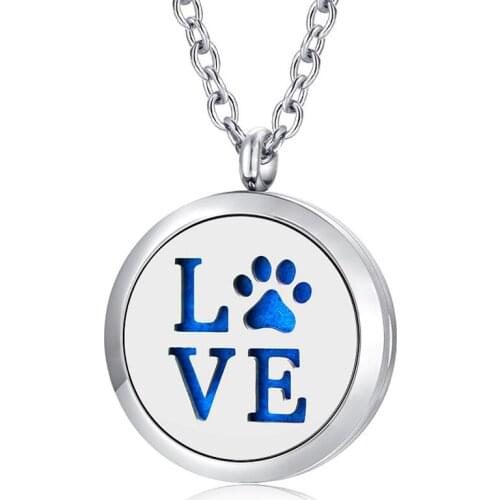 Free With Chain as Gift! Cat Dog Paw necklace 30mm 316L Stainless Steel Aromatherapy Essential Oil Diffuser Necklace