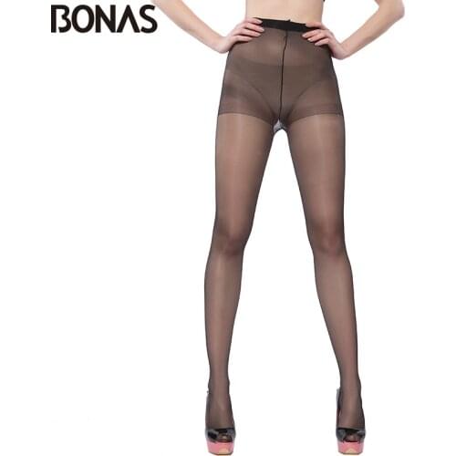 BONAS 12D Black Transparent Nylon Tights 6 Pcs Women Hosiery Seamless Thin Pantyhose Summer Fashion Girls Tights Polyester