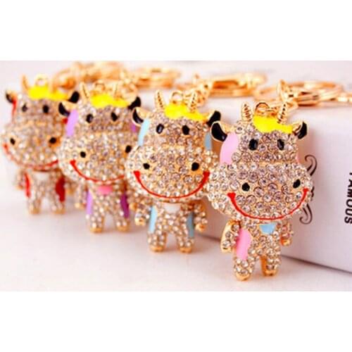 2021 Chinese New Year of Ox Keychain Charms Rhinestone Crystal Lovely Cow Keychain Keyring for Car Handbag Key Holder Key Chain