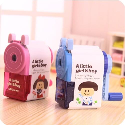 Deli 0641 High quality Fashion Cute Cartoon Pencil Sharpener Student kids Painting Hand-Cranked Pencil Sharpener gifts prize