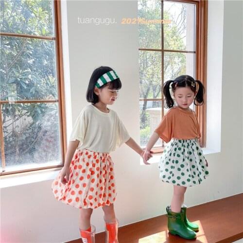 Children Skirt 2021 Summer New Cute Korean Dot Pleated Lantern Skirt Girl Sweet Bubble Skirt