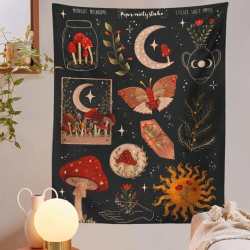 Home Tarot Cards Moon Starry Mushroom Chart Hippie Bohemian Tapestries Psychedelic Witchcraft Home Decor Tapiz Decoration Mural