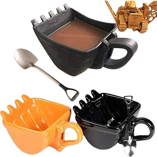 Excavator Coffee Tea Cups Single Handle Plastic Bucket Cups Yellow Cake Cup Gifts Household Kitchenware