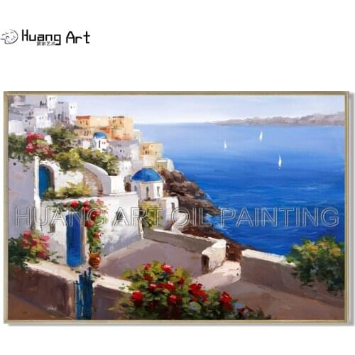 Artist Hand-painted High Quality Greek Aegean Sea Landscape Oil Painting for Room Decor Santorini Greece Seascape Oil Painting