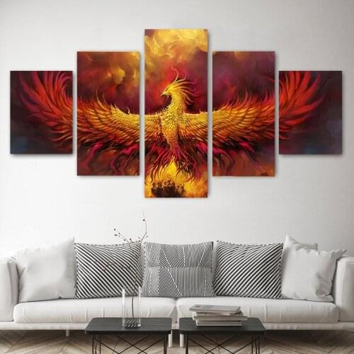 5 Panels/Sets Canvas Paintings Animal Fiery Phoenix Pictures Posters and Prints For Modern Living Room Wall Art Decoration