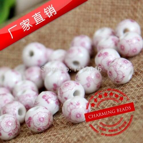 Chinoiserie 10mm 50pcs Flower paited Ceramic Beads,Round Loose Beads For Jewelry making CY027