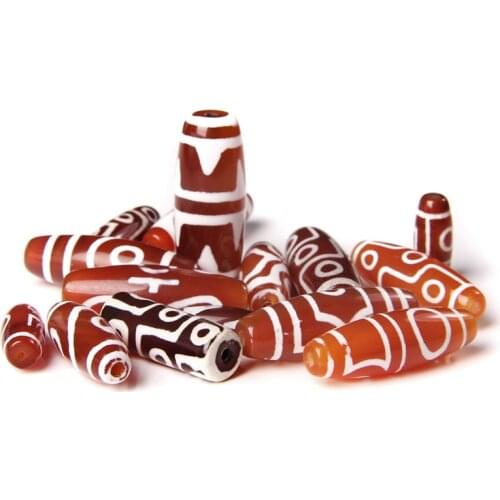 Red Natural Tibetan Dzi Agates Stone Vintage Oval Patterns Amulet 2pcs/lot Beads For DIY Jewelry Making Bracelet Necklace Gift