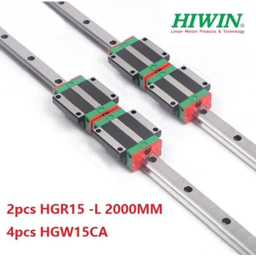 2pcs 100% original Hiwin linear rail guide HGR15 -L 2000mm + 4pcs HGW15CA ( HGW15CC ) linear flange carriage block for cnc