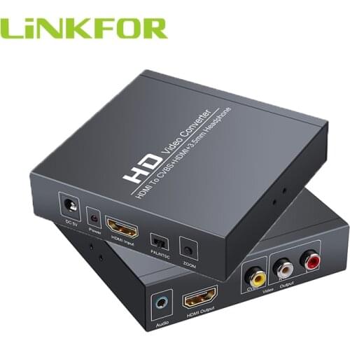 LiNKFOR HDMI to RCA and HDMI Converter 3RCA CVBS AV Composite Video Audio Adapter with 3.5mm Headphone Support 1080P PAL NTSC