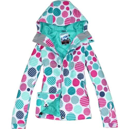 Special Price Womens Polka Dots Ski Jacket Ladies Winter White Snowboard Cycling Climbing Outerwear Waterproof 10K Skiwear