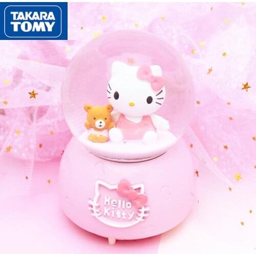 TAKARA TOMY Fashion Cartoon Hello Kitty Snowflake With Light Luminous Music Box Music Box Crystal Ball Creative Childrens Toy