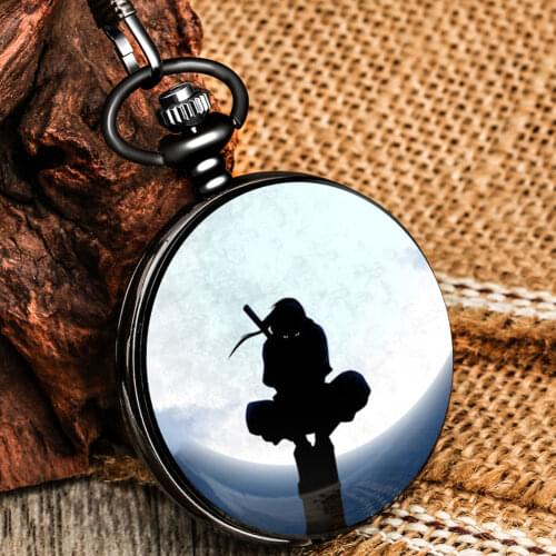 Black Shadow On The Moon Fashion Man Quartz Pocket Watch Classic White Numerals Dial Durable Thick Chain Pendant Gift For Friend