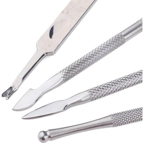 4pcs Cuticle and Nail Care Set - Stainless Steel Cuticle Pusher with Spoon Shaped Nail Cuticle Cleaner