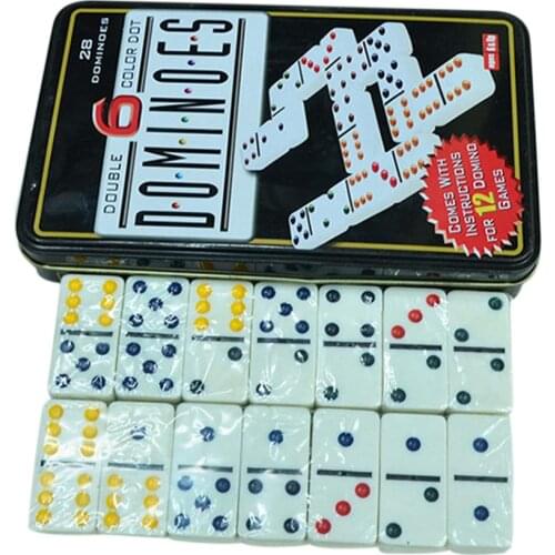 Dot Dominoes Set Chess Game Blocks Iron Boxed Fun Domino Toy Six Dominoes Set Entertainment Game Card For Family Traveling