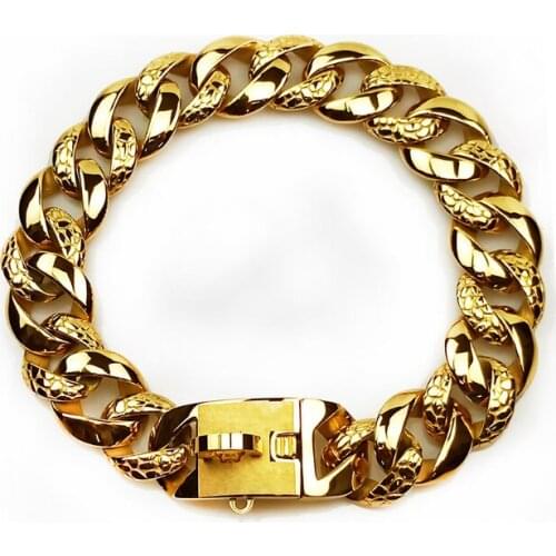 Engraved Name Pet Collar 32mm Personalized Large Dog Collar Leash Gold Chain Stainless Steel Super Quality Pitbull Bulldog