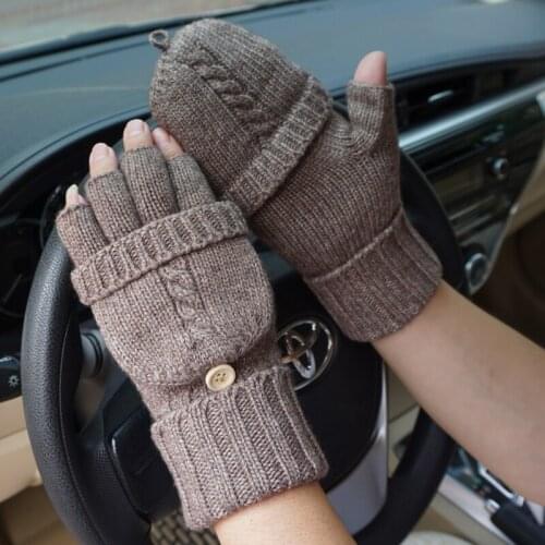 Men Fingerless Gloves Wool Gloves Winter Outdoor Driving Mitten Fashion Male Knitted Thick Warm Flip Half Finger Gloves A19