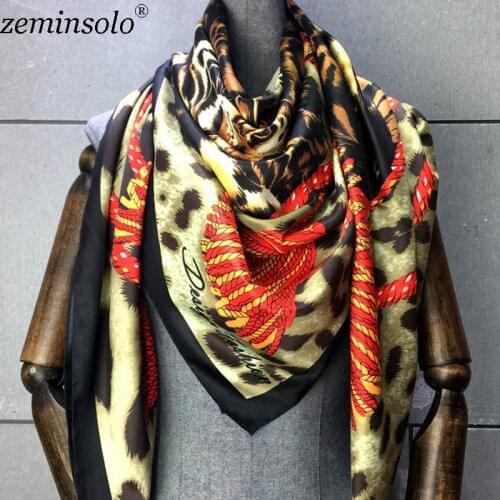130*130cm 2018 New Fashion Women Luxury Brand Twill Silk Scarf Shawl Print Square Scarf Scarves For Women Bandana Hijab Headband