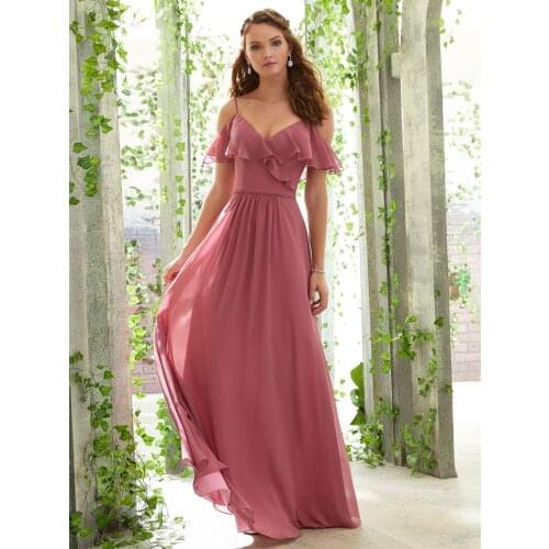 A-Line Spaghetti Straps Foor-Length Chiffon Spaghetti Junior Bridesmaid Dress With Ruffles