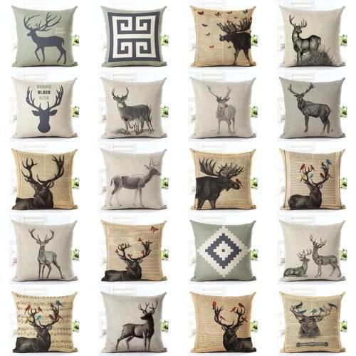 Drop Shipping Custom Elk New 24 styles Linen Pillow Cover Geometric Deer Cushion Cover Nordic Style Home Decorative Pillow Case