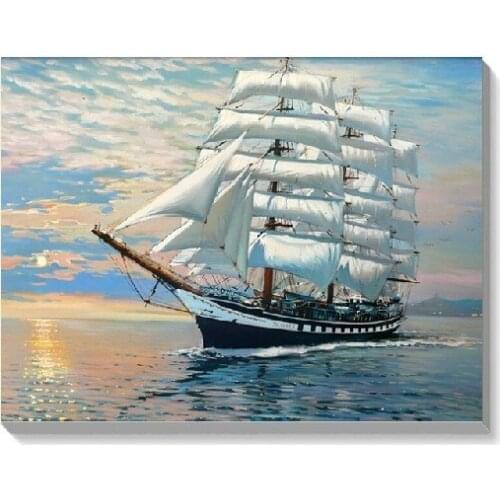 Handpainted Seascape Oil Painting Sail Boat on Ocean Modern Canvas Wall Art Painting Landscapes Pictures No Framed