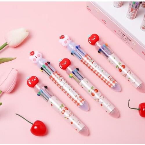 1pcs bear cherry ballpoint pen neutral pen student supplies school girls lovely lattice 10 color wholesale pens kawaii cute