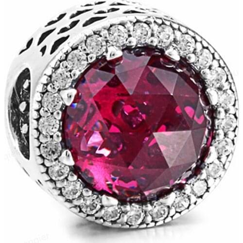 925 Sterling Silver Charms RED CZ European Bead Fit Original Bracelets Chain DIY Pendant Charm Beads Girl Women Jewelry Making