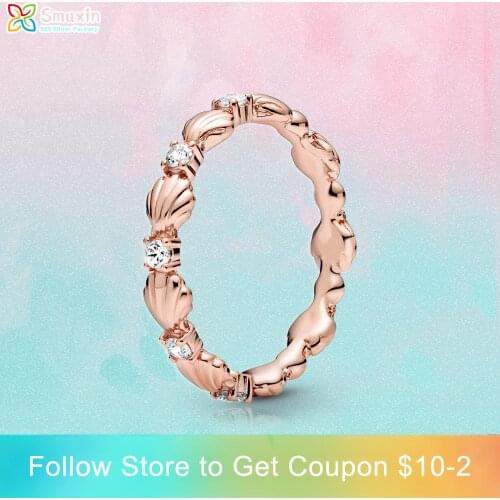 Smuxin 925 Sterling Silver Rings Sparkling Pink Seashell Rings Original 925 Women Rings Ngagement Rings Wedding Rings Girl Rings
