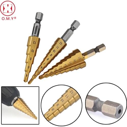3pcs 4241 HSS Metric 1/4 Hex Shank Titanium Coated Step Drill Bit Cutting Tool Smoother Drill Bit Set