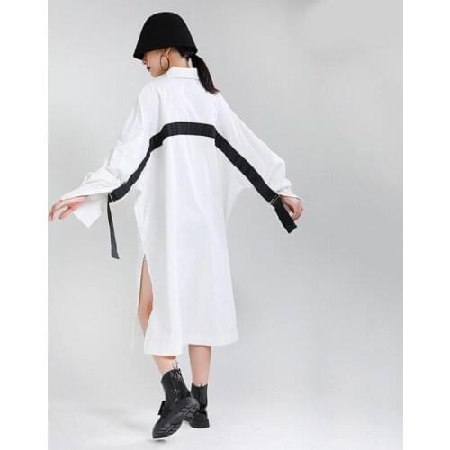 Loose Long Sleeve Shirt Dress 2021 Fashion Womens Solid Color Dresses OL Office Sexy Split Party Long Vestidos
