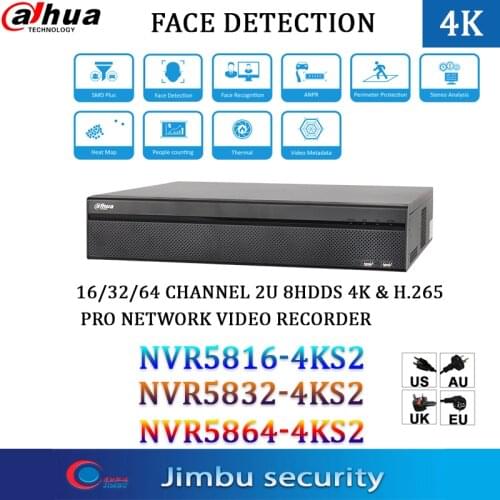 Dahua NVR 4K video recorder NVR5816-4KS2 NVR5832-4KS2 NVR5864-4KS2 16CH 32CH 64CH 2U 4K&H.265 tripwire intrusion heat map