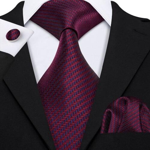 Wine Red 100% Silk Novelty Tie Set 8.5cm Solid Woven Necktie Fashion Designers Barry.Wang Tie For Men Wedding Business LS-5028
