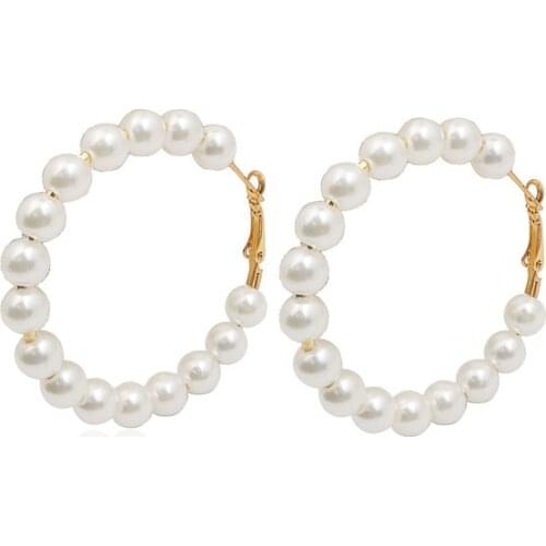 2021 new trendy diametre 8mm simulated pearl oversize golden hoop earrings for women gilr wedding party jewerly accessories gift