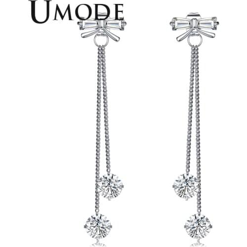UMODE Fashion Round CZ Drop Earrings for Women with Two Ball Chains New Trendy Dangle Earring Pendientes Mujer Moda Gift AUE0372