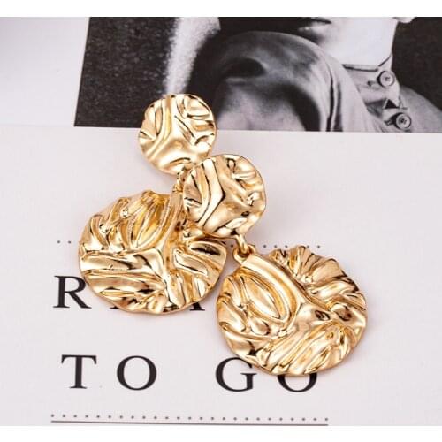 New Korean Fashion Gold Statement Drop Earrings For Women Vintage Metal Round Dangle Hanging Earrings 2021 Trend Female Jewelry