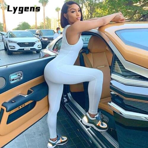 Lygens 2021 Autumn Sleeveless Solid Zipper O-Neck Slim Bodycon Jumpsuit Women Fashion Streetwear Sexy Outfits Club Party Y2K