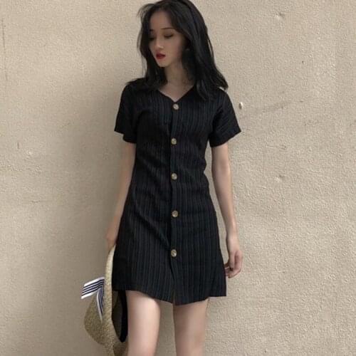 Women Summer Dress 2021 Casual V-neck Button Short Sleeve A-line Mini Dresses For Women Vestidos