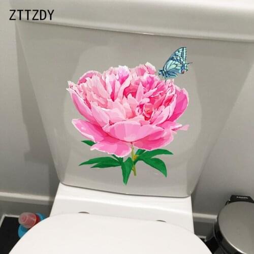 ZTTZDY 21CM×23.9CM Pink Peony Creative WC Toilet Sticker Accessories Home Bedroom Wall Decoration T2-0997