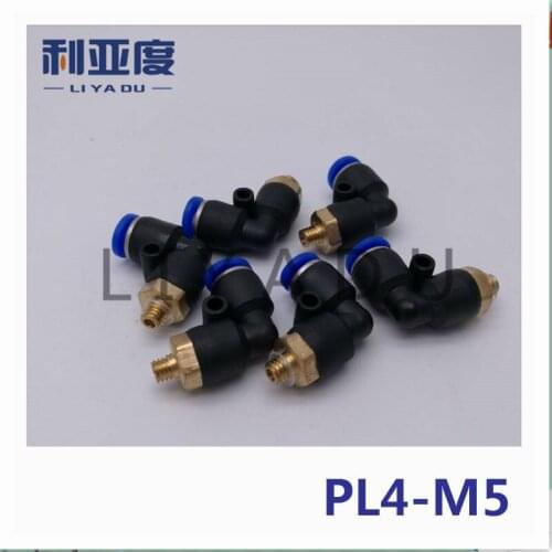 100PCS/LOT PL4-M5 Tracheal joint fast connection Male elbow speed PL 90 degrees bend tracheal joints