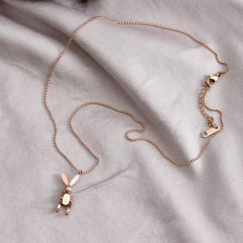 2021 Creative Trendy Cartoon Rabbit Pendant Necklace Titanium Steel Jewelry Simple Temperament Woman Gift