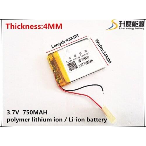 3.7V 750mAh 403443 Lithium Polymer Li-Po li ion Rechargeable Battery cells For Mp3 MP4 MP5 GPS