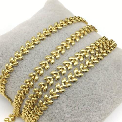 5meter 3x5mm Wheatear Wire Wrapped Leaf Charms Copper Brass Chains,Leaves Rosary Style Connectors Findings Chokers Chain Jewelry