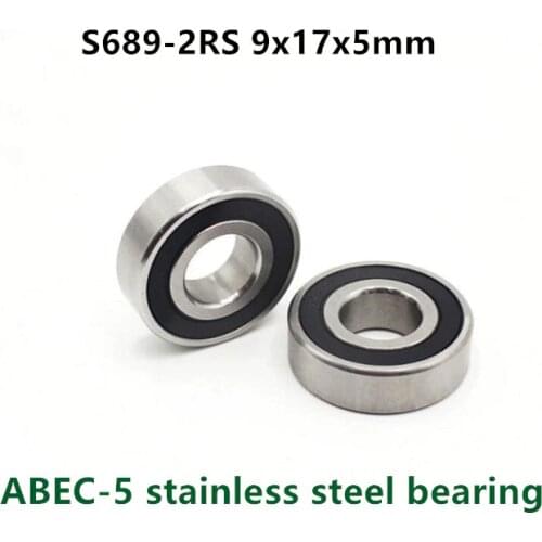 50pcs/lot ABEC-5 S689-2RS S689RS 9*17*5 stainless steel deep groove ball bearing 9x17x5 mm