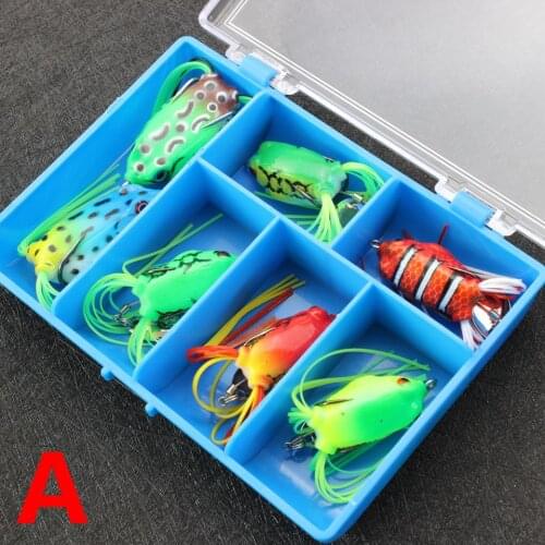 7pcs 7colors Topwater Little Frog lure bait Hollow Body Soft Fishing Lures Bass Hooks Baits Tackle Set and Tackle Box