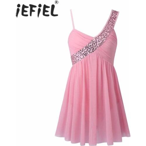 Kids Girls Ballet Tutu Dress Ballerina Sequins Irregular Dancewear Gymnastics Leotard Bodysuit for Roller Figure Skating Dress