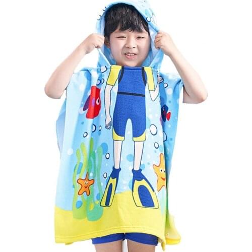 Bath Towel Skin-friendly Fadeless Polyester Kids Hooded Beach Towel for Home Children Bath Cartoon Print Hooded Bath Towel