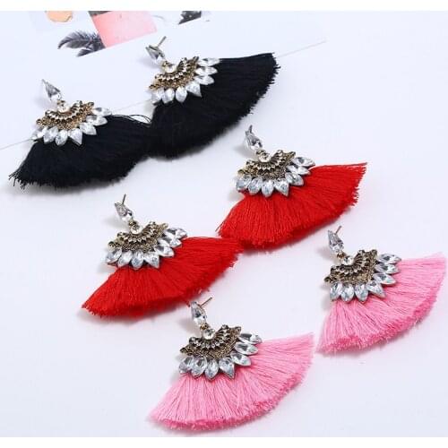 Bohemia Geometric Statement Cotton Silk FabricTassel Drop Earrings For Women Mujer Weekend Party Gift Jewelry